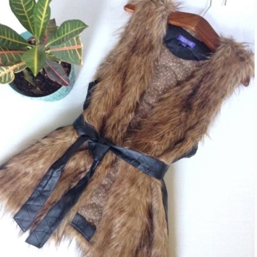 NWOT Vivienne Tam Faux Fur Leather Panel Wrap Vest